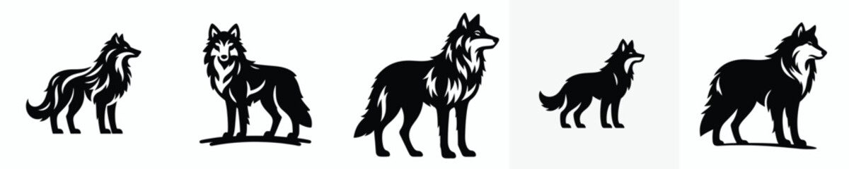 black wolf silhouette vector set