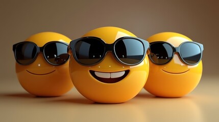Happy emojis wearing sunglasses, studio shot, neutral background, website design