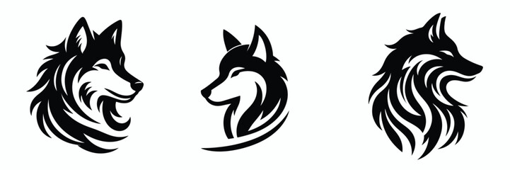 black wolf silhouette vector set