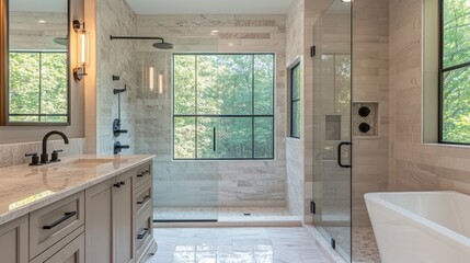 Luxurious modern bathroom with natural light