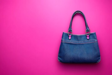 Denim purse on a pink background