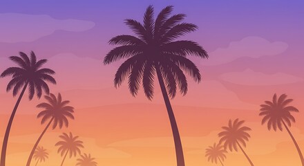 Obraz premium Sunset Silhouette Palms AI Generated