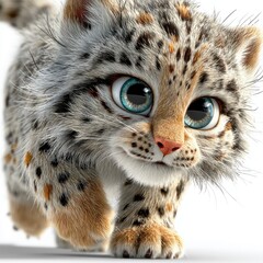 Obraz premium 3D realistic baby cat walking towards camera, soft fur and sparkling eyes, white background