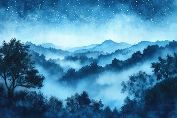 Fototapeta premium Misty Mountain Night Sky