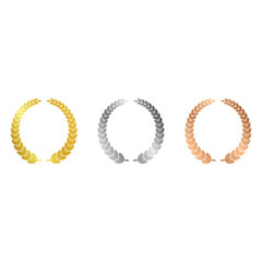 Gold, Silver, Bronze Laurel Wreath Icon Set Vector Design.