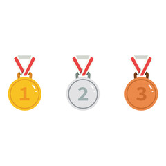 Gold, Silver And Bronze Medal Icon Set Vector Design.
