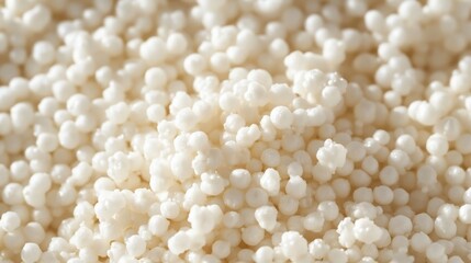 Close-up of small white food grains with a soft texture, perfect for salad or meal prep. Great for healthy dishes and recipes.