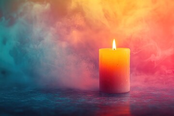 Fototapeta premium Burning candle in colorful smoke