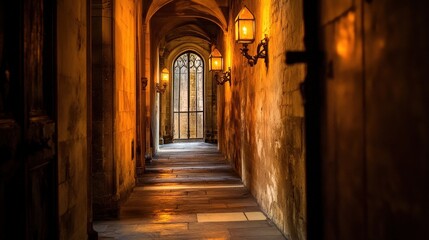 Fototapeta premium A Charming Hallway with Soft Light and Vintage Style, Perfect for Mystery and Adventure Scenes