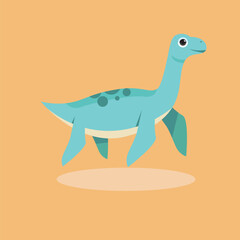 Adorable Cartoon Plesiosaur Prehistoric Sea Creature Illustration, Cute Dino Design