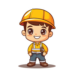 Engineer boy mascot cute cartoon no details solid background bright