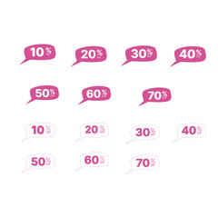 Set of discount stickers, Pink price tags with discounts 10,20,30,40,50,60,70,Flat vector elements for sales, promotions, isolated on transparent background

