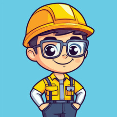 Engineer boy mascot cute cartoon no details solid background bright
