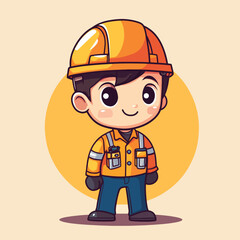 Engineer boy mascot cute cartoon no details solid background bright