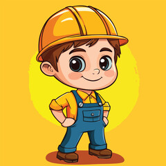 Engineer boy mascot cute cartoon no details solid background bright