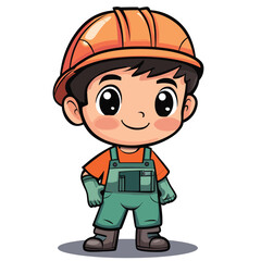 Engineer boy mascot cute cartoon no details solid background bright