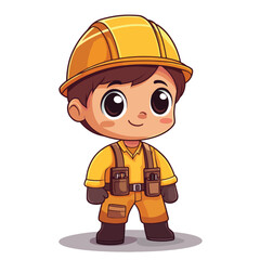 Engineer boy mascot cute cartoon no details solid background