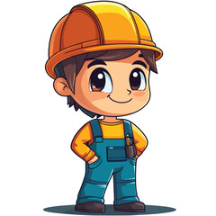 Engineer boy mascot cute cartoon no details solid background