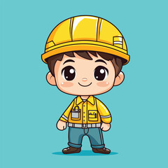 Engineer boy mascot cute cartoon no details solid background