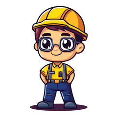 Engineer boy mascot cute cartoon no details solid background