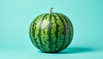 Watermelon Isolated on Light Blue Background – Retro Style Fruit Concept with Vibrant Design