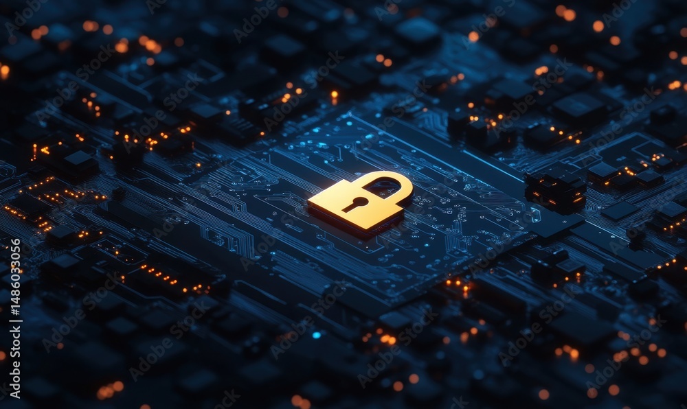 Aufkleber digital security lock on circuit board; data protection