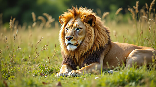 Majestic Lion Resting in the Grasslands