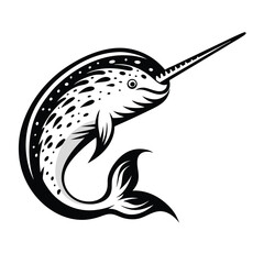 Monochrome Narwhal with Distinctive Tusk, Aquatic Mammal Sealife, Simple Design