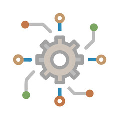 Obraz premium Central gear with connected nodes in flat colorful design