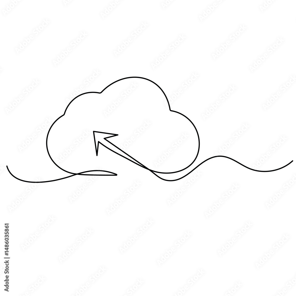 Poster cloud storage icon continuous one line drawing outline vector icon
