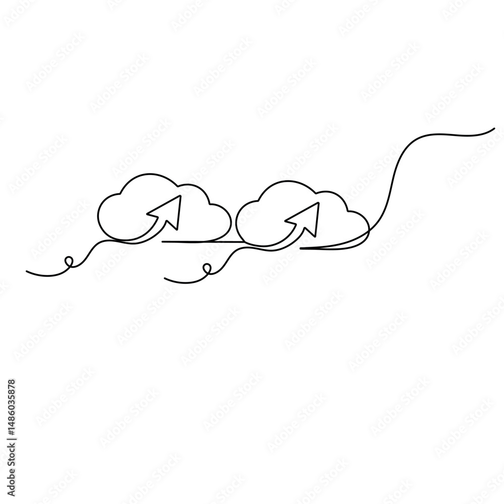 Poster cloud storage icon continuous one line drawing outline vector icon