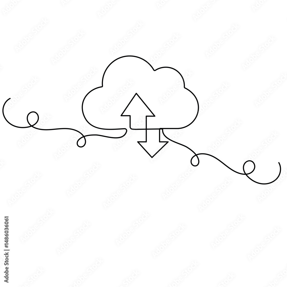 Poster cloud storage icon continuous one line drawing outline vector icon