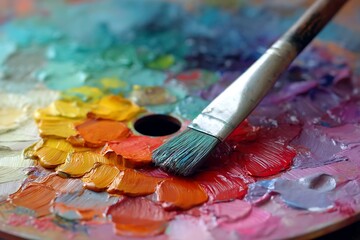 Fototapeta premium Paintbrush with Vibrant Colors in Close-Up View 