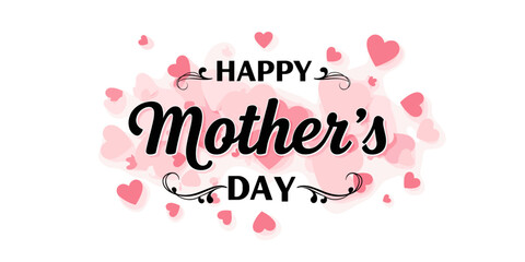 Happy Mother's Day typography vector with handwritten calligraphy and pink hearts – Elegant lettering design isolated on transparent background