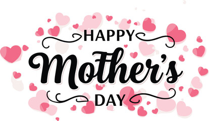 Happy Mother's Day typography vector with handwritten calligraphy and pink hearts &ndash; Elegant lettering design isolated on transparent background