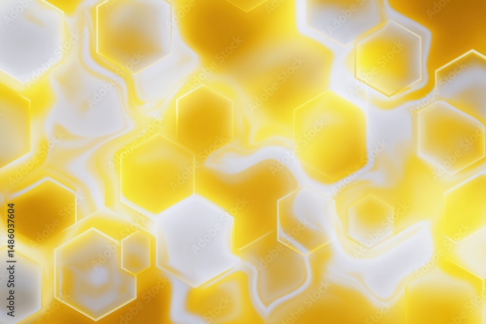 Poster a yellow and white background with a pattern of hexagons. the background is blurry and the hexagons 