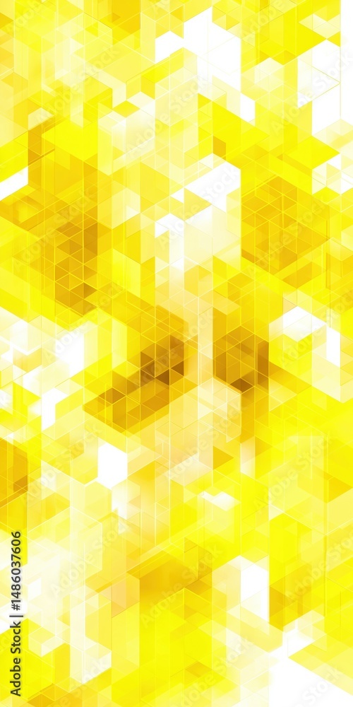 Poster a vibrant yellow and white background with a multitude of triangles scattered throughout. the triang