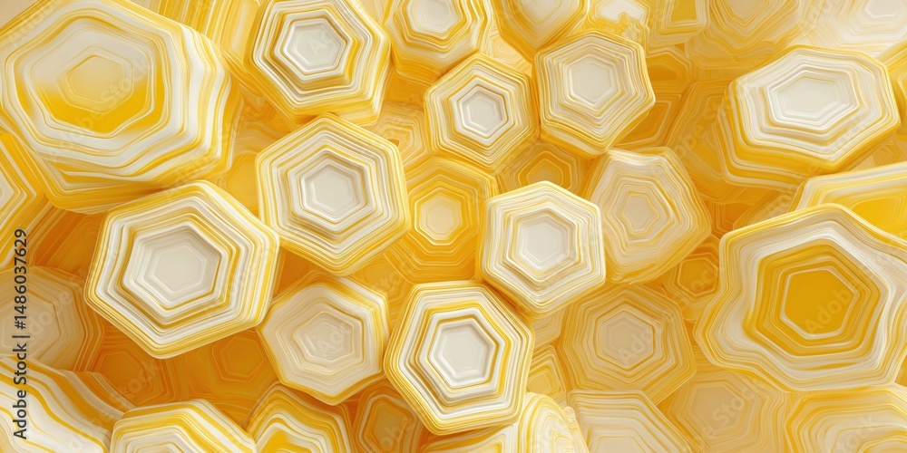 Poster a yellow and white image of many small circles. the circles are all different sizes and are scattere