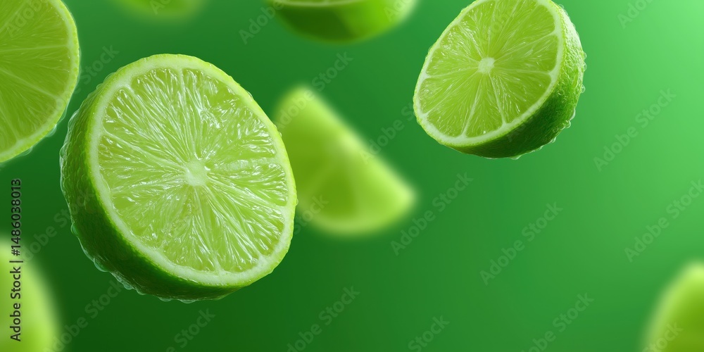 Aufkleber a close up of a lime with a few slices missing. the lime slices are floating in the air