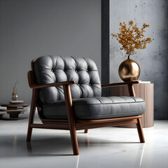 Designer armchair, mid-century modern style, on white floor