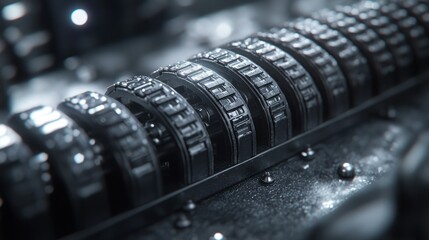 Close-up of complex mechanical gears