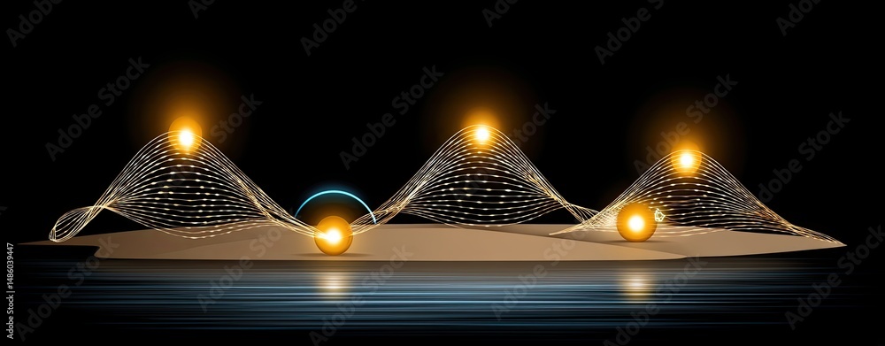 Poster abstract visualization of energy waves displaying oscillations and peaks in a dark environment with 