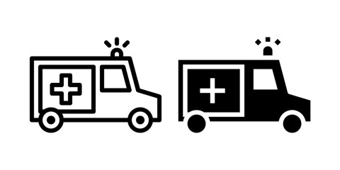 Vector icon set showcasing ambulances, perfect for emergency medical services.