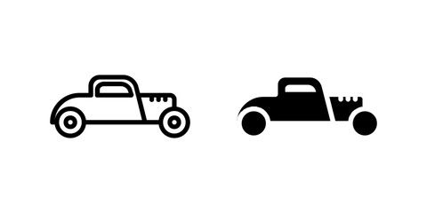 Vector icon set featuring hot rod cars, ideal for vintage and racing designs.