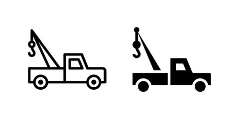 Vector icon set depicting tow trucks, perfect for roadside assistance designs.