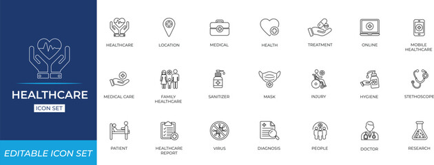 Healthcare line Icon Set. Solid line icon collection.