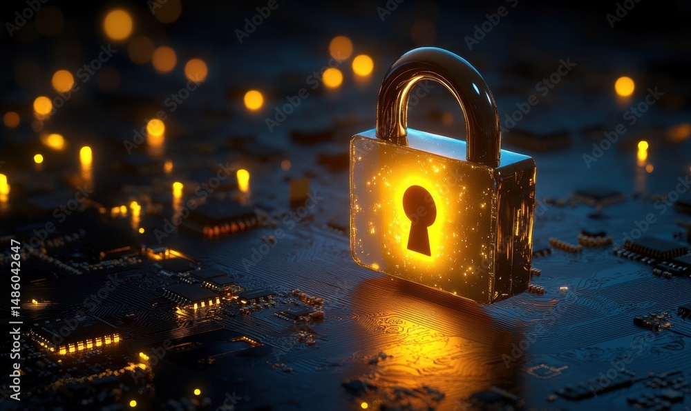 Poster secure data cyber lock on circuit board