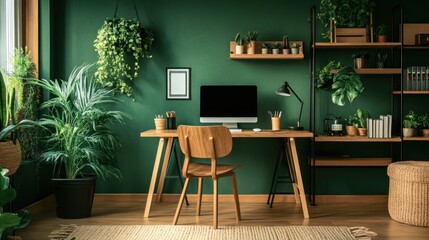 Modern home office with lush greenery