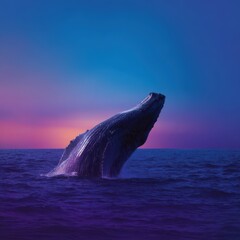 Fototapeta premium Pixel Art Humpback Whale Breaching at Sunset
