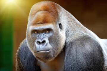 Fototapeta premium Powerful Gorilla Portrait Intense Gaze and Textured Fur